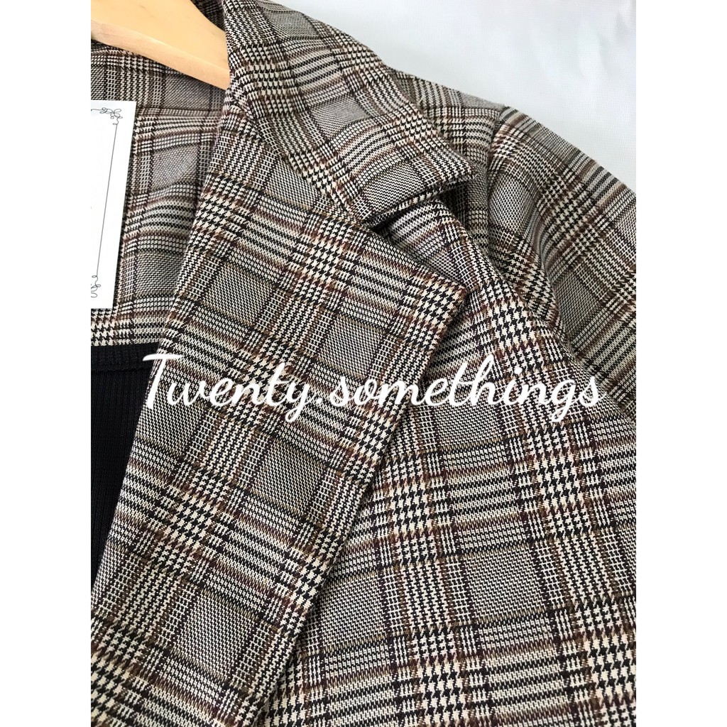 ÁO BLAZER KẺ NÂU VÀNG 1 LỚP (ảnh thật/sẵn/video) | BigBuy360 - bigbuy360.vn