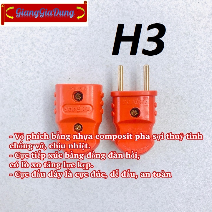 Bộ Nối Nguồn Điện Phích Đực Và Phích Cái Chịu Tải Cao N2500W SOPOKA Chống Vỡ Chịu Nhiệt