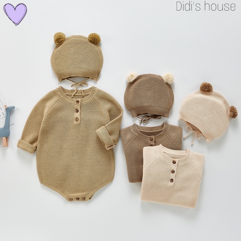 Quần áo trẻ em Didi house Set body len kèm mũ