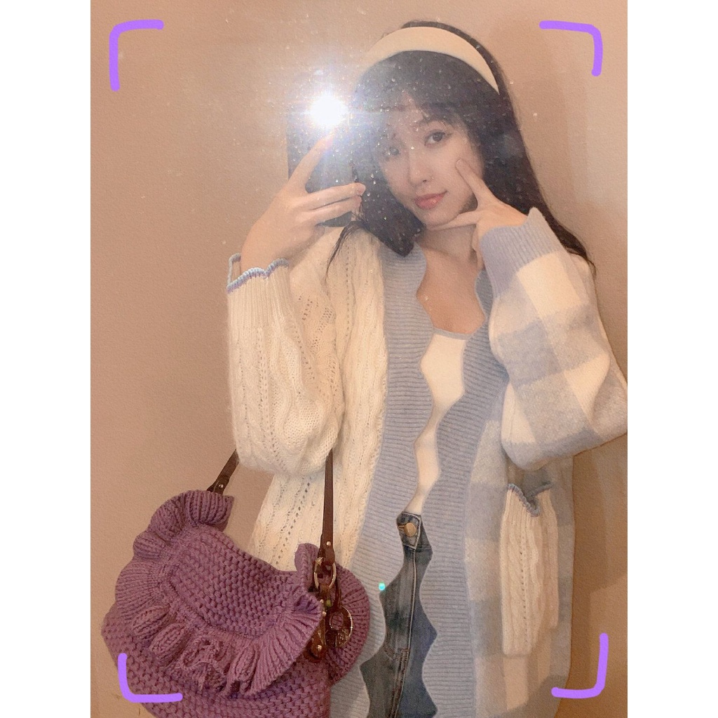 Áo cardigan len thừng Quảng Châu cao cấp hot tiktok douyin idol Form rộng màu tím trắng hồng phong cách Hàn Quốc AC18
