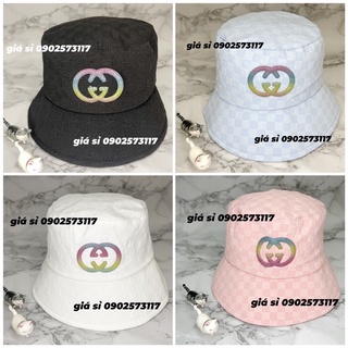 Mũ tròn bucket xốp caro đính đá GG thời trang cao cấp nam nữ kèm tags
