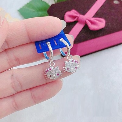 Bông tai bạc hình mặt mèo cực đáng yêu, chất liệu bạc cao cấp - Trang sức Bạc Evasilver