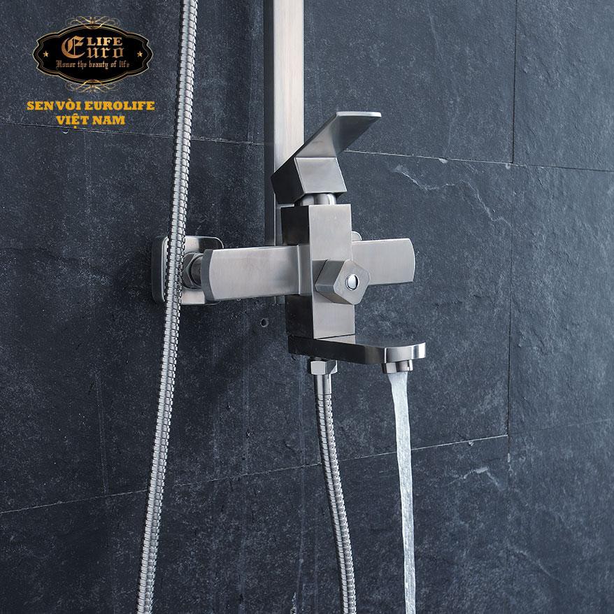 Bộ sen cây vuông nóng lạnh Inox SUS 304 Eurolife EL-S908 (Trắng vàng ) tặng vòi Lavabo Inox SUS 304 EL-122 (trắng vàng)