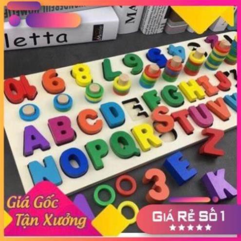 [SIÊU SALE] Bộ Giáo Cụ Montessori Bảng Cột Tính Học Đếm Số Và Ghép Chữ Cái Tiếng Anh In Hoa Nổi Bằng Gỗ PQK dqt