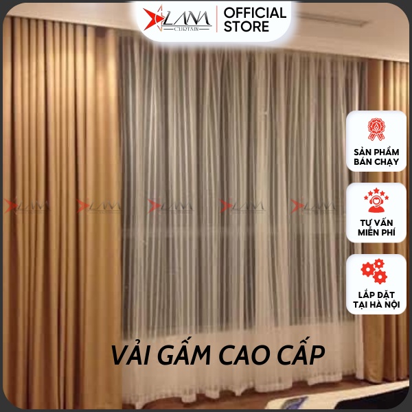 Rèm cửa sổ chống nắng màu vàng rèm vải che nắng cửa chính phòng khách cao cấp treo tường may sẵ