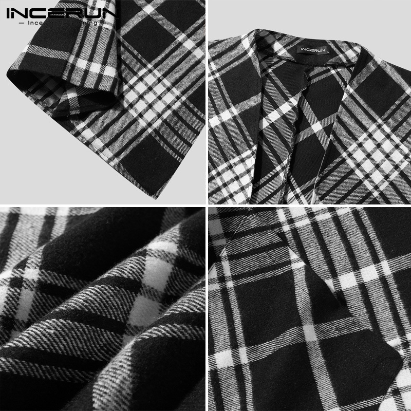 Áo cardigan len rộng INCERUN tay dài kẻ ô lưới mùa đông Nhật Bản cho nam