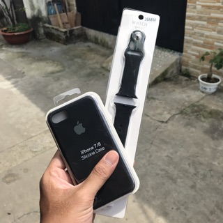 Set Black Ốp iPhone và Dây Apple Watch Silicone