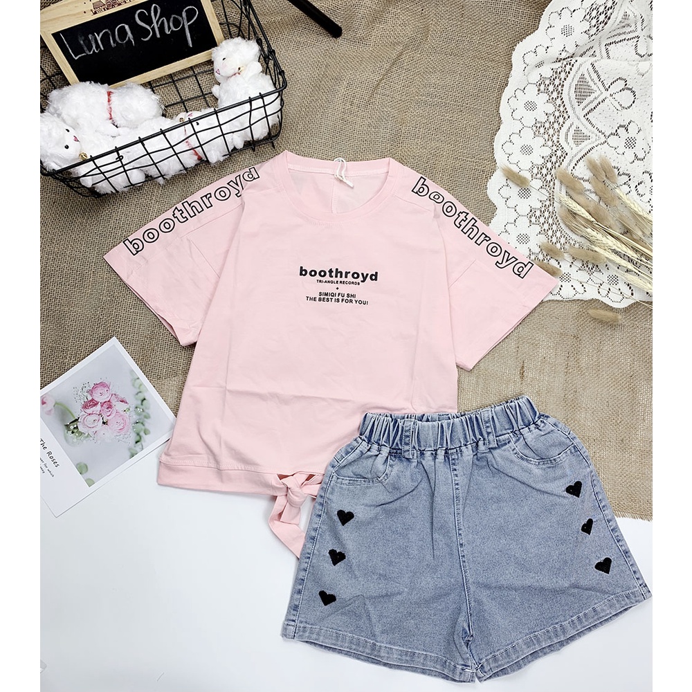 Bộ quần áo bé gái áo phông quần short jean co giãn bé gái cỡ lớn 27 - 50kg M2203