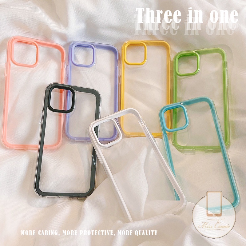 Ốp điện thoại silicone mềm trong suốt chống sốc màu kẹo 3 trong thích hợp cho iPhone 7 8 Plus 12 11 Pro Max XR XS Max X