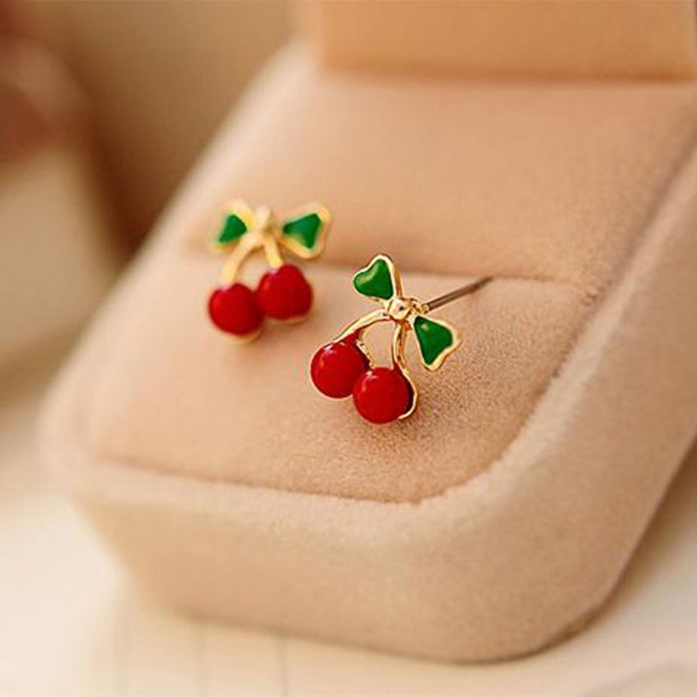 Khuyên Tai Hình Quả Cherry Đính Nơ Xinh Xắn Dành Cho Nữ