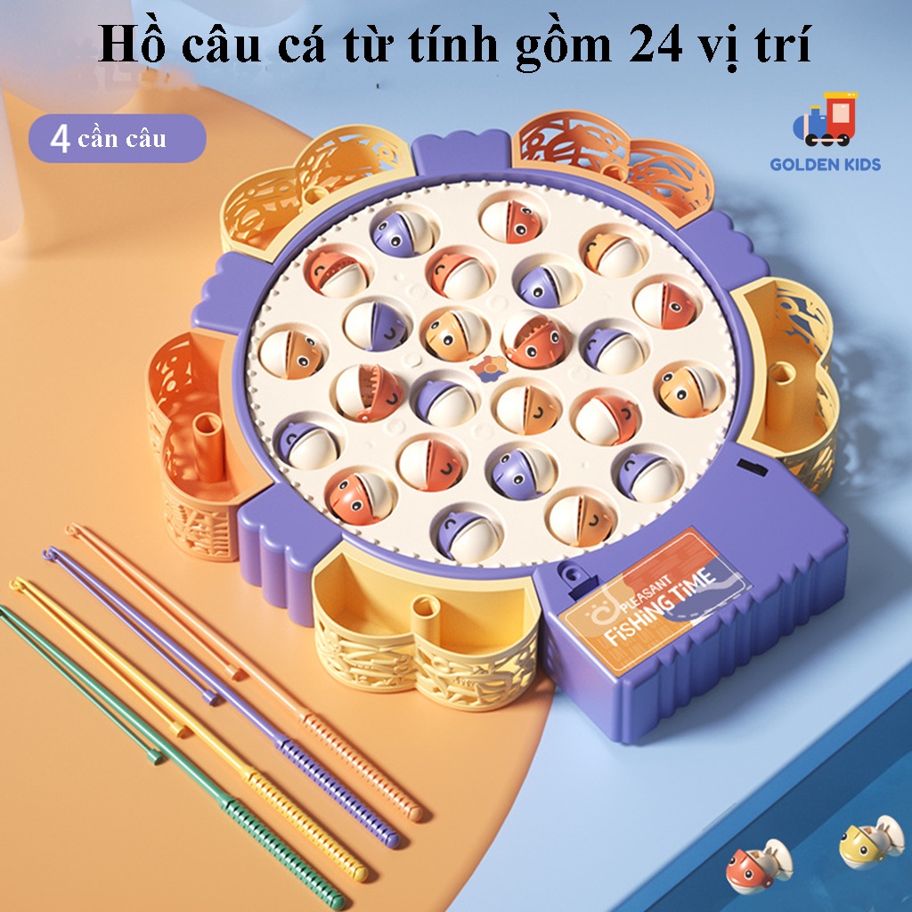 Đồ chơi câu cá từ tính gồm 2 loại 15 và 24 con cá, 4 cần nam châm phát âm nhạc để bé thỏa thích vui chơi