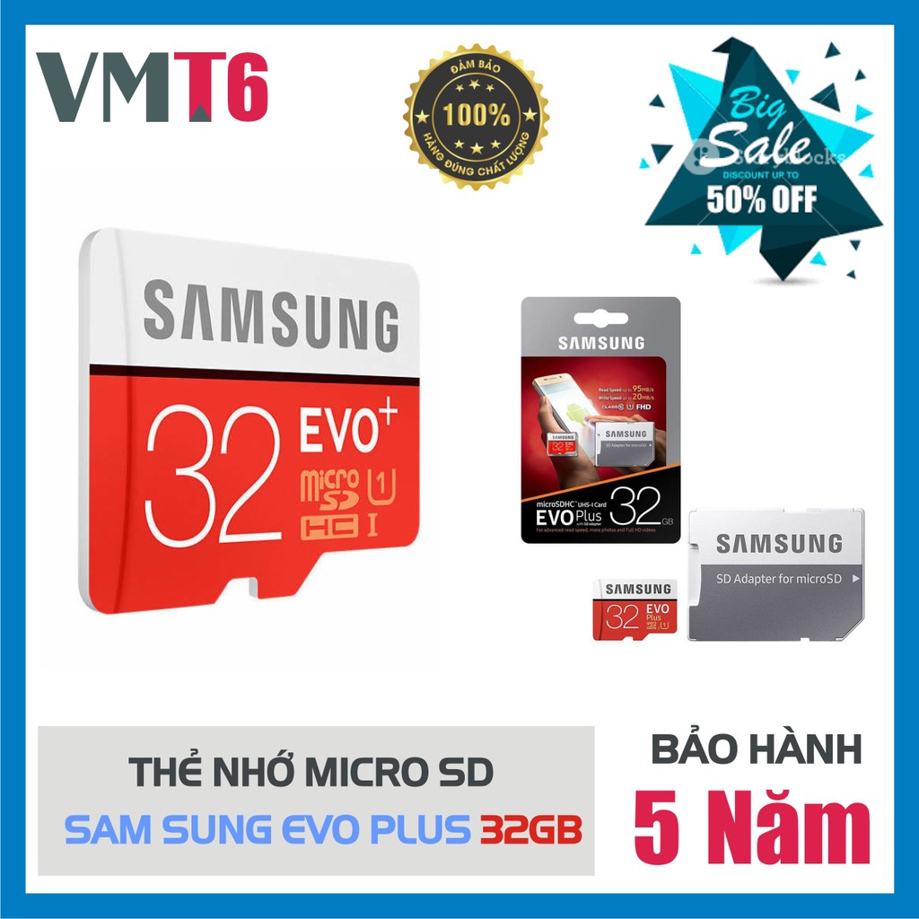 Thẻ nhớ Sam Sung 80MB/S 32GB EVO Plus 10 Micro SDXC 32GB - Bảo hành 5 năm!