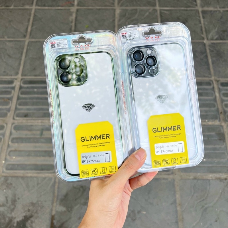 Ốp lưng X&M trong cứng viền màu cho iPhone 12 Pro Max, 13 Pro Max Full bảo vệ cụm và mắt camera bất tử không ố màu