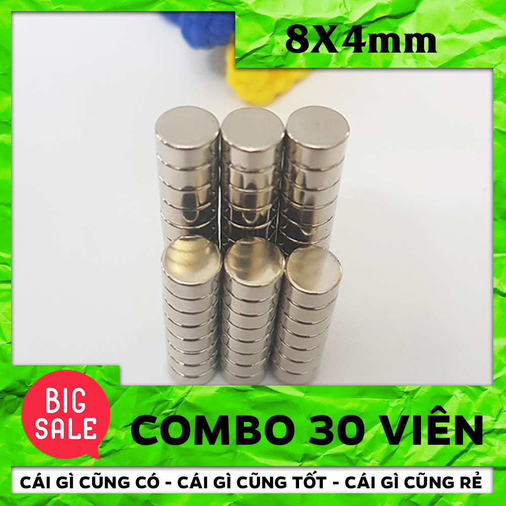 (Nguyên Liệu Phụ) Nam châm viên trắng Neodymium 8x4mm - 30 Viên