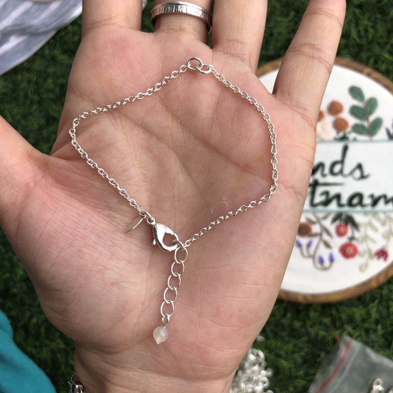 Nguyên liệu làm vòng handmade - bộ dây xích vòng có móc khoá càng cua và dây chờ - tag kim loại gắn hạt