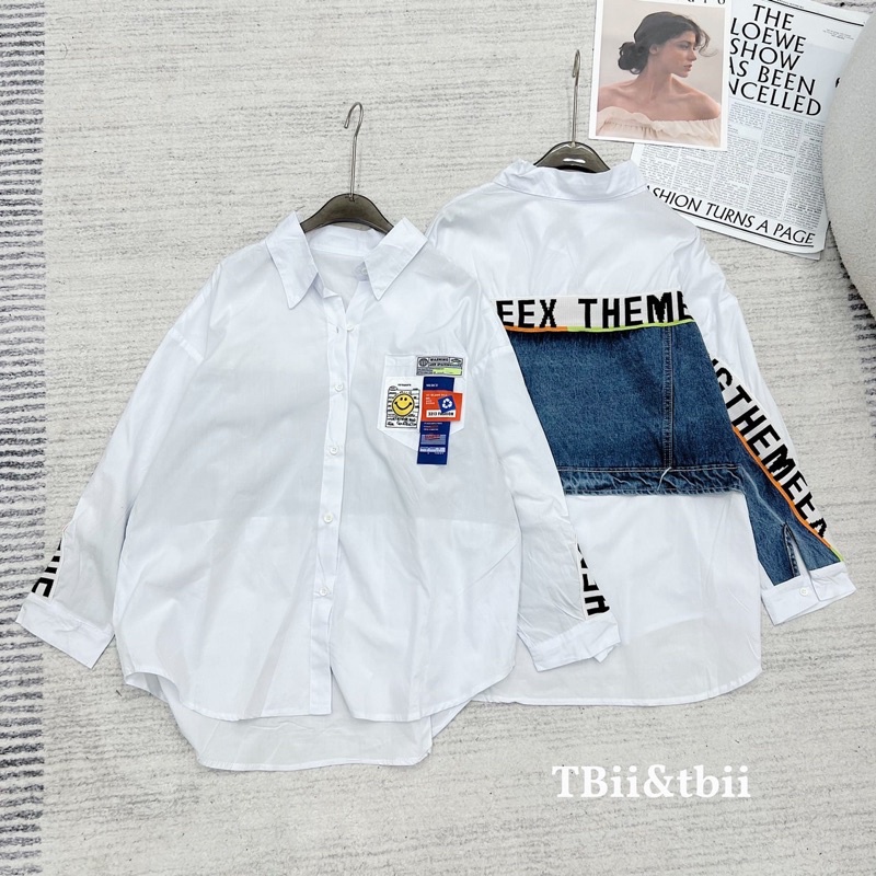 Áo sơ mi tag mặt cười pha bò lưng