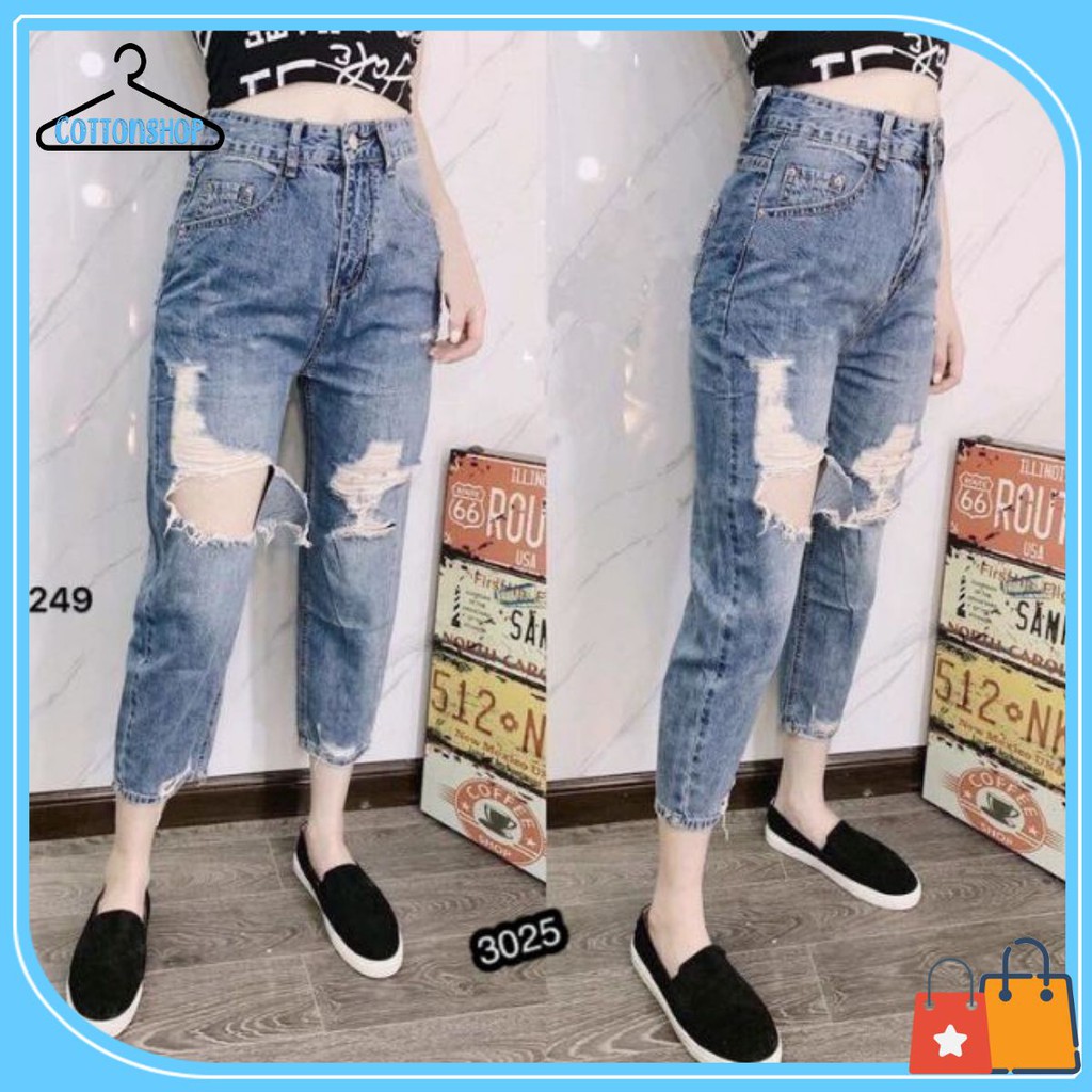 [Giá siêu rẻ] Quần baggy jeans rách mảng mã 3025, hình thật trải sàn