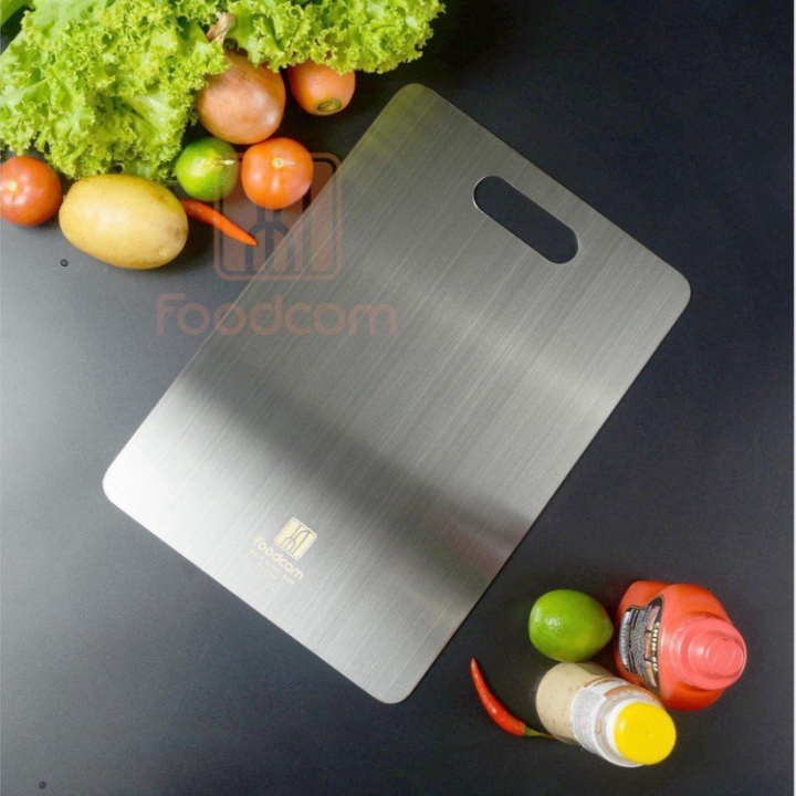 Thớt inox cao cấp Foodcom thớt kháng khuẩn không xước không bám mùi đồ ăn mùi tanh cá không trơn trượt vệ sinh dể dàng