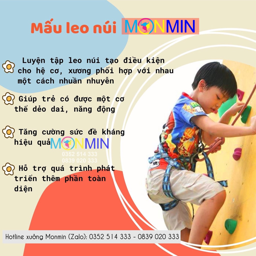 Mấu leo núi trẻ em Monmin gắn tường trong nhà, ngoài trời - Hàng cao cấp
