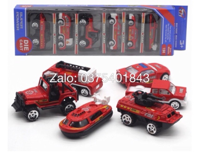 Set 6 ô tô cứu hoả bằng kim loại