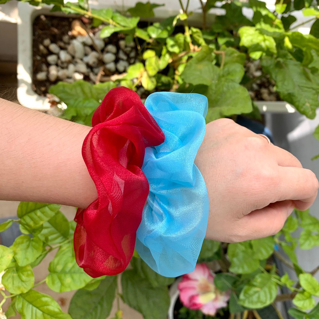 Cột tóc vải scrunchies voan ánh sáng cao cấp