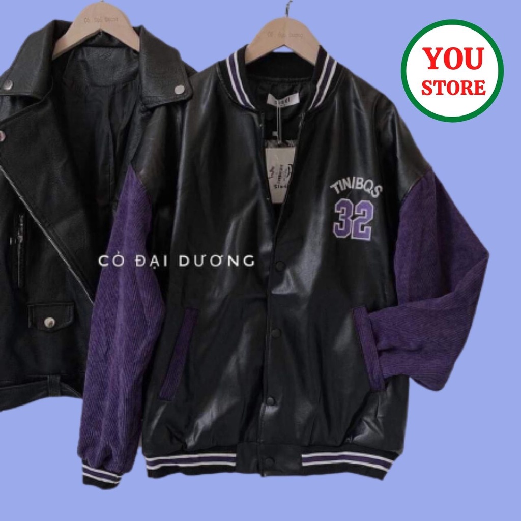 Áo Khoác Bomber Nam Nữ Chất Liệu Da Phối Tay Nhung In Số 32 Mã 163 You Store
