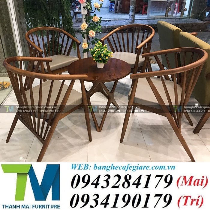 bộ bàn ghế cafe gỗ đẹp giá xưởng ghế gỗ cafe 12 nan
