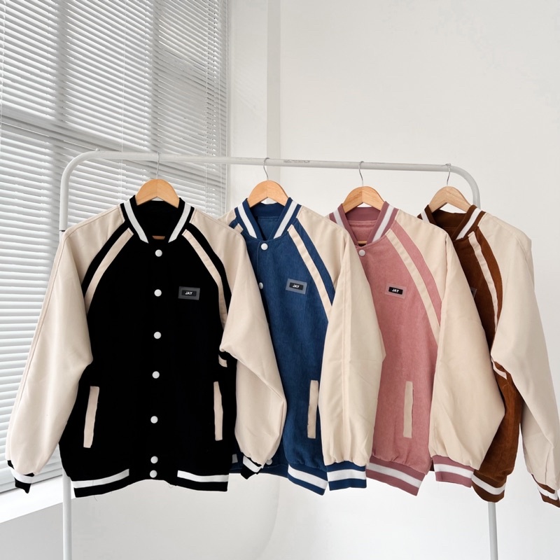 Bomber Jay nhung gân phối tay / Nam nữ unisex / Jaystoree