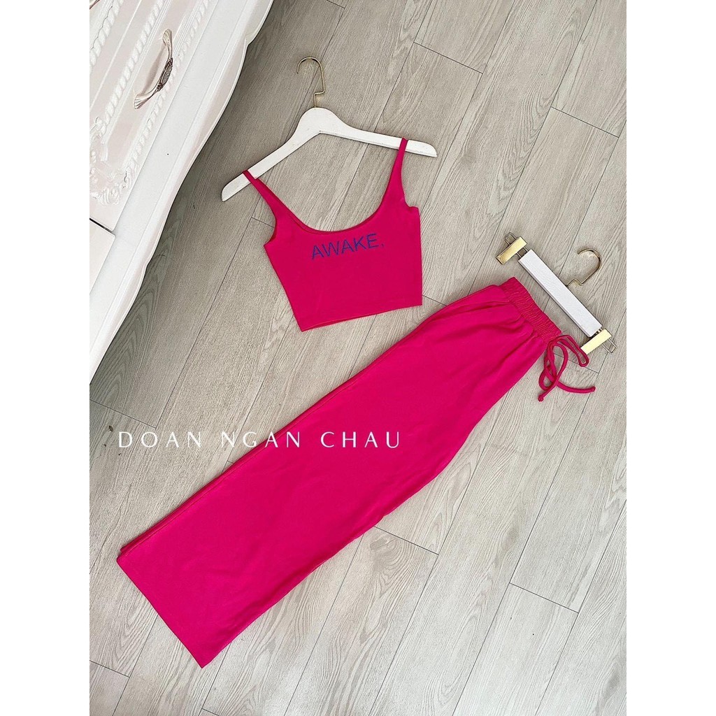 set bộ áo 2 dây cổ u awake quần ống suông rộng xinh