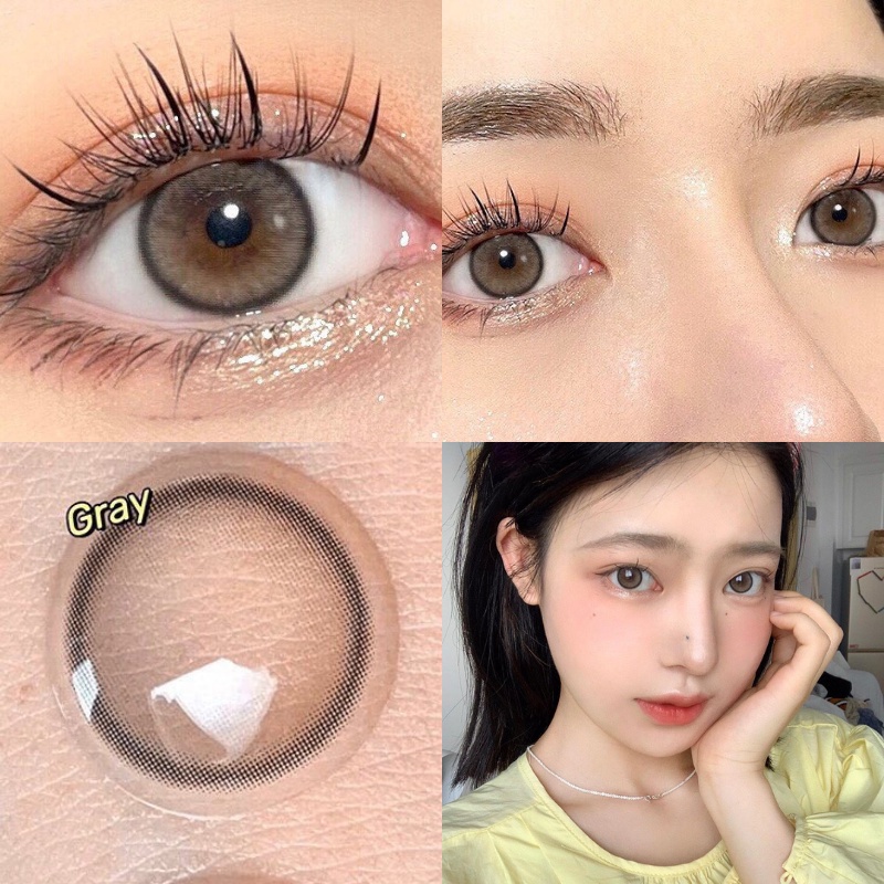 1 Cặp Kính Áp Tròng Màu Xám Sương Mù Độ -0.75-8.00