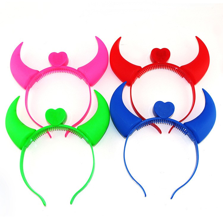 Bờm sừng trâu đèn led phát sáng - hóa trang ác quỷ dành cho Halloween, Trung thu, trại hè, cắm trại - Băng đô cài tóc