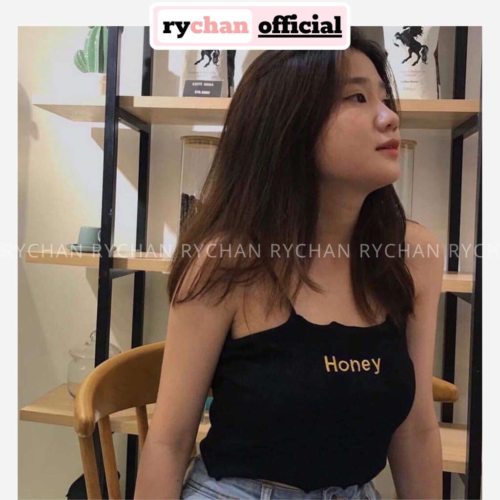 CR775 - Áo Croptop Hai Dây Vàng Thun Gân Co Dãn