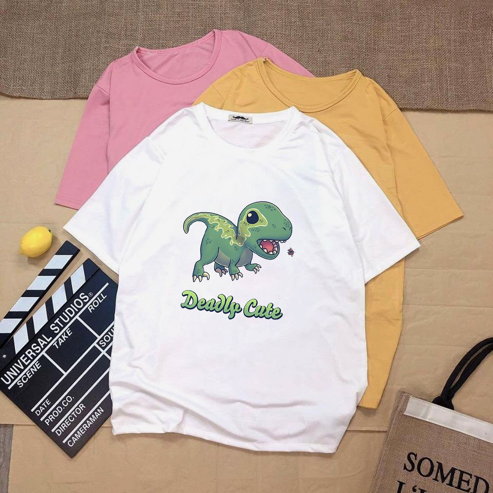 Áo thun tay lỡ unisex khủng long dễ thương vải dày mịn 20N1266