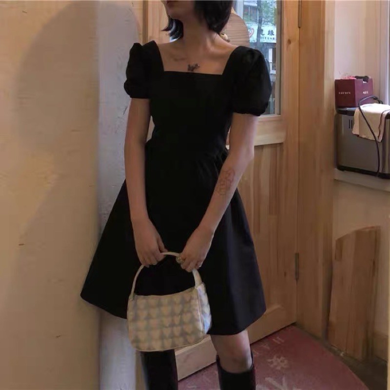 Váy tiểu thư tay bồng khoét lưng ulzzang Hàn Quốc [Yannie]