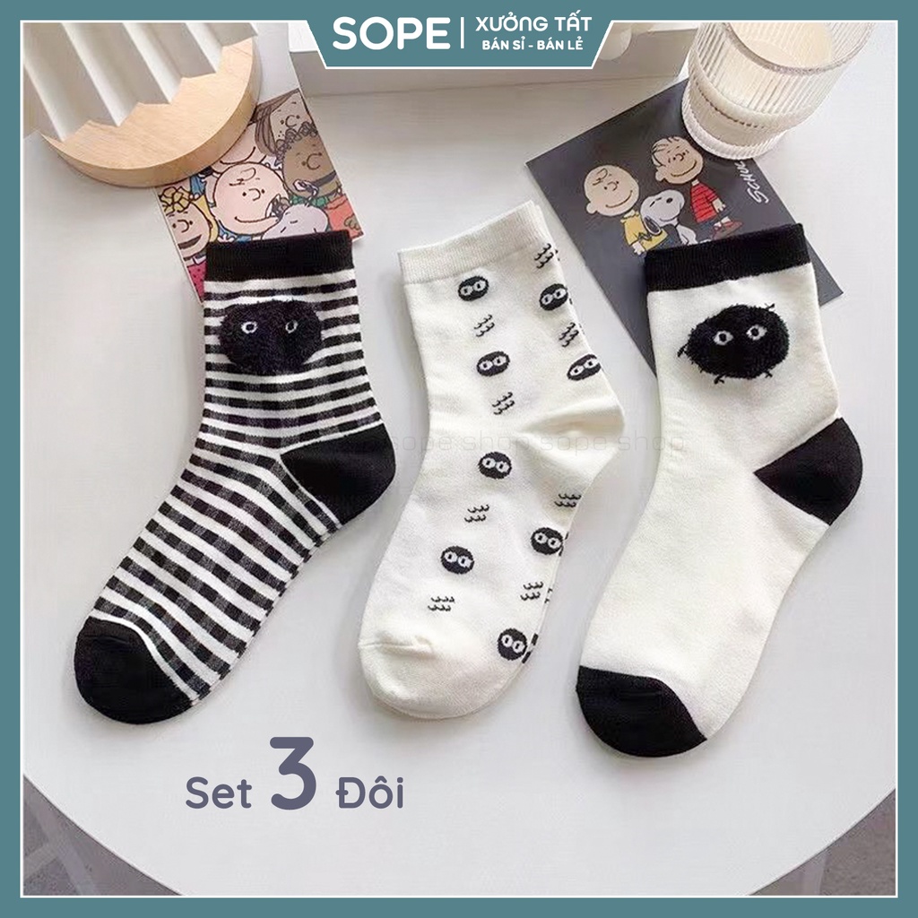 Tất vớ cổ cao nữ họa tiết hoạt hình dễ thương, set 3 đôi tất vớ nữ cực xinh - Sope Shop