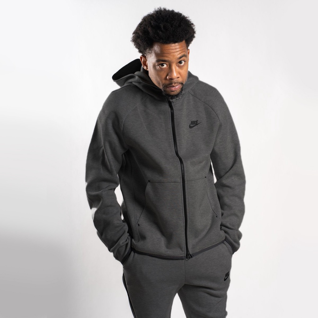 ÁO KHOÁC NỈ NAM NIKE TECH FLEECE AW77 HOODIE - XÁM GHI