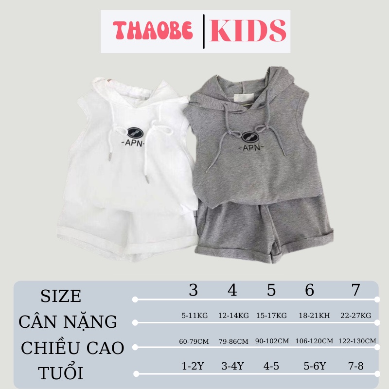 Bộ Ba Lỗ Bé Trai Và Bé Gái APN Hai Màu Mùa Hè Bộ Sát Nách Chất Liệu Cotton Cho Bé Từ 5-28kg Thời Trang Trẻ Em THAOBEKIDS