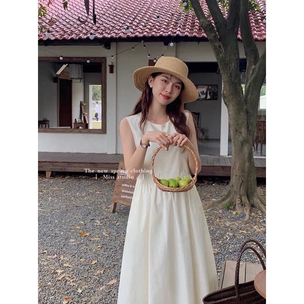 Váy babydoll kèm khăn tiểu thư sang chảnh, Váy maxi đi biển vintage 2 lớp Maitrangshop92 – (TTA94)
