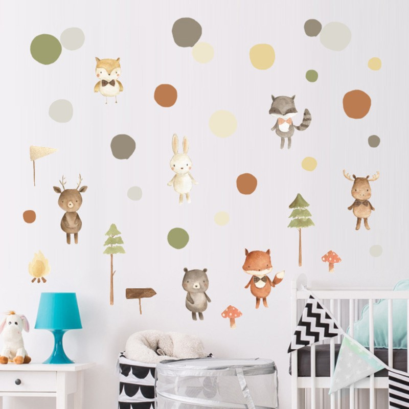 lucky* Cartoon Forest Animal Wall Stickers PVC Self-adhesive Colorful Removable Waterproof Wallpaper Mural Art Decal Decoration