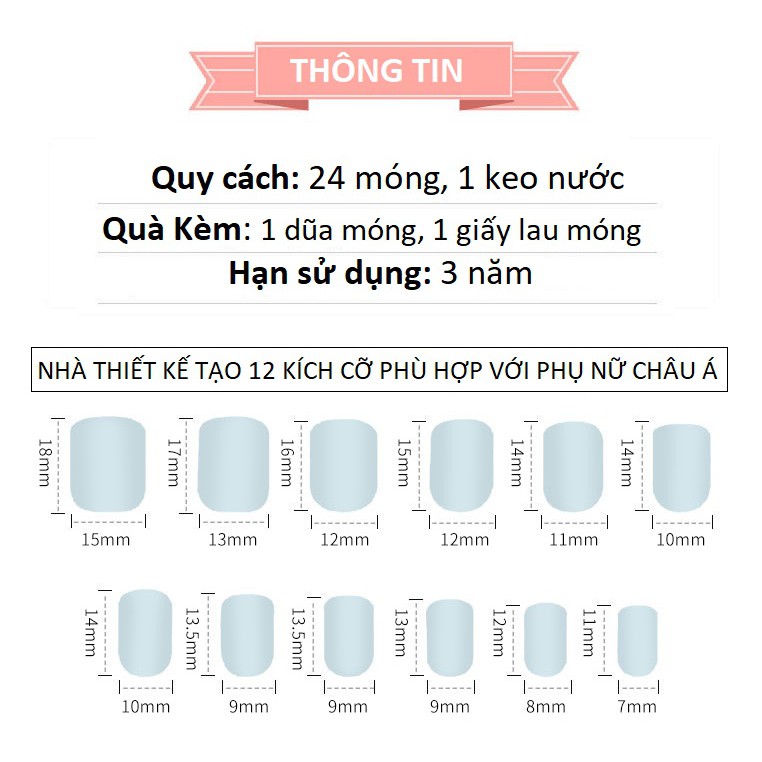 Móng Giả | Set 24 Móng Tay Giả Lì Nhám Trơn Kèm Dũa Keo Dán Móng | MOS