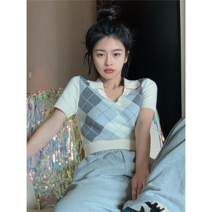 QKOOLE Áo  tay ngắn cổ chữ V thời trang quyến rũ phong cách Hàn Quốc