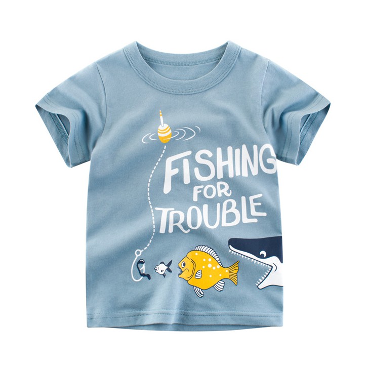 Áo Thun Cotton Tay Ngắn In Hình Cá Mập Thời Trang Mùa Hè Dành Cho Trẻ Em