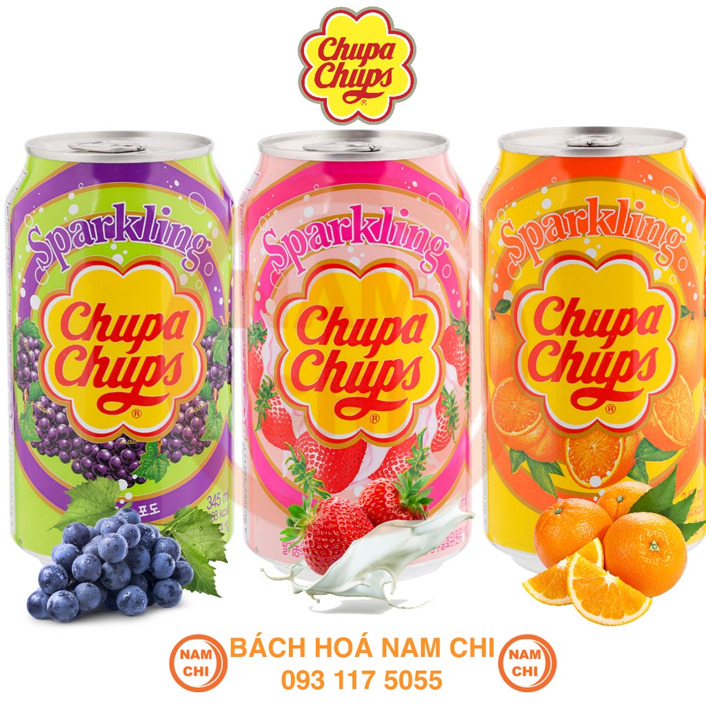 [LẺ 1 LON] Soda Trái Cây Vị Kẹo Chupa Chups Nho Dâu Cam Cực Ngon - Hàn Quốc