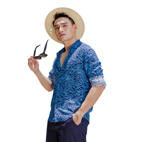 Áo sơ mi nam dài tay ARISTINO  họa tiết sóng biển tươi mới, thời thượng, chất mịn mượt, bền màu- ALSM1209
