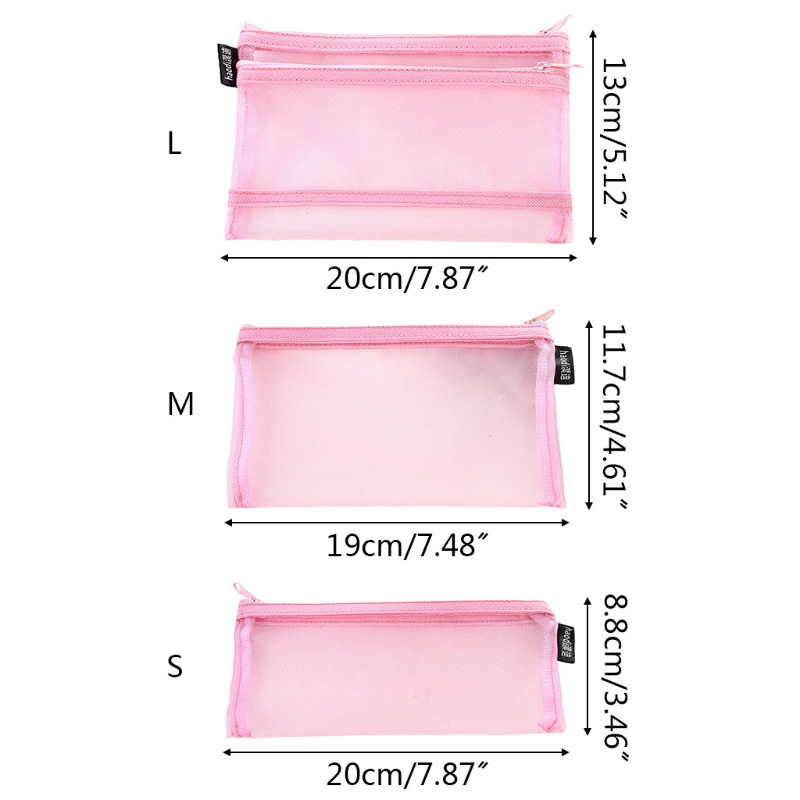 Túi Lưới Đựng Bút / Mỹ Phẩm Cỡ Nhỏ / Vừa / Lớn Có Khóa Kéo Tiện Dụng