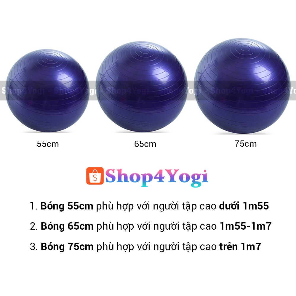 Bóng Tập Yoga GYM Trơn, Đường Kính 55cm, 65cm, 75cm | Nhiều màu lựa chọn