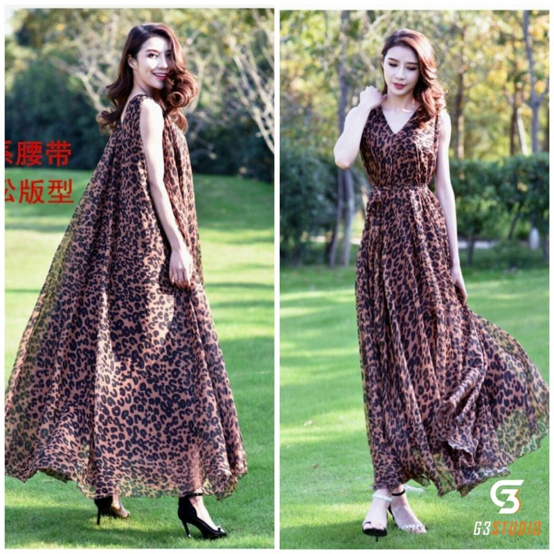 ( Mới kèm hình thật ) - Đầm bầu maxi da beo cho mẹ mặc trước và sau sinh