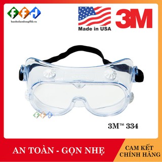 Kính bảo hộ chống hóa chất 3M 334(tên mới 3M1621) chống tia UV, khói bụi,trầy xước,bảo vệ mắt,đeo được kính cận viễn .