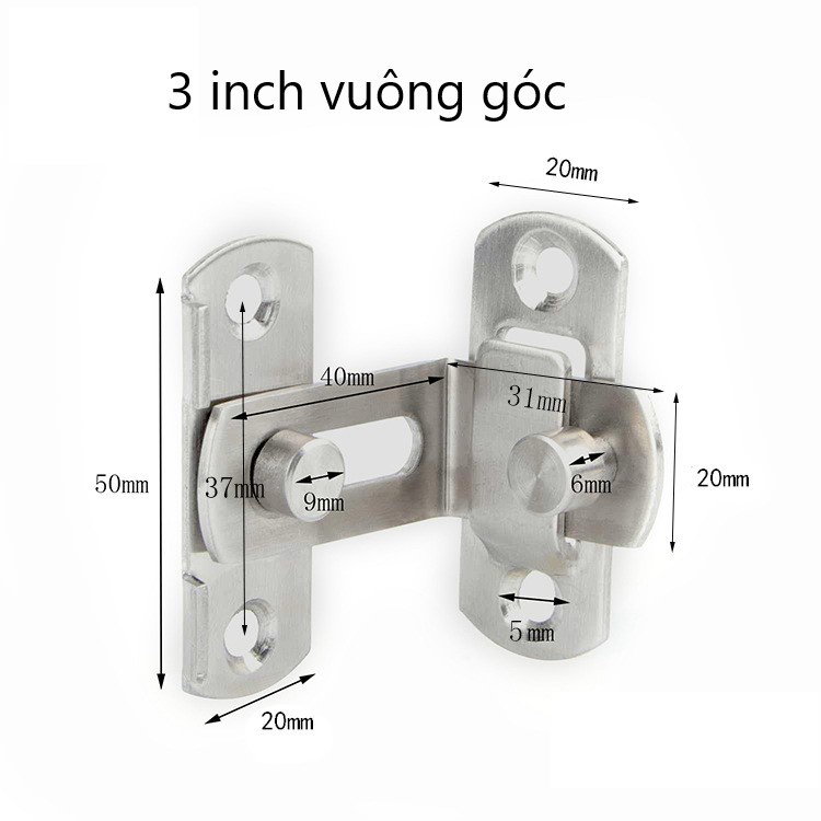 Then cửa, chốt khóa cửa bằng thép không gỉ K02 mẫu vuông góc 90 độ. Full ốc vít