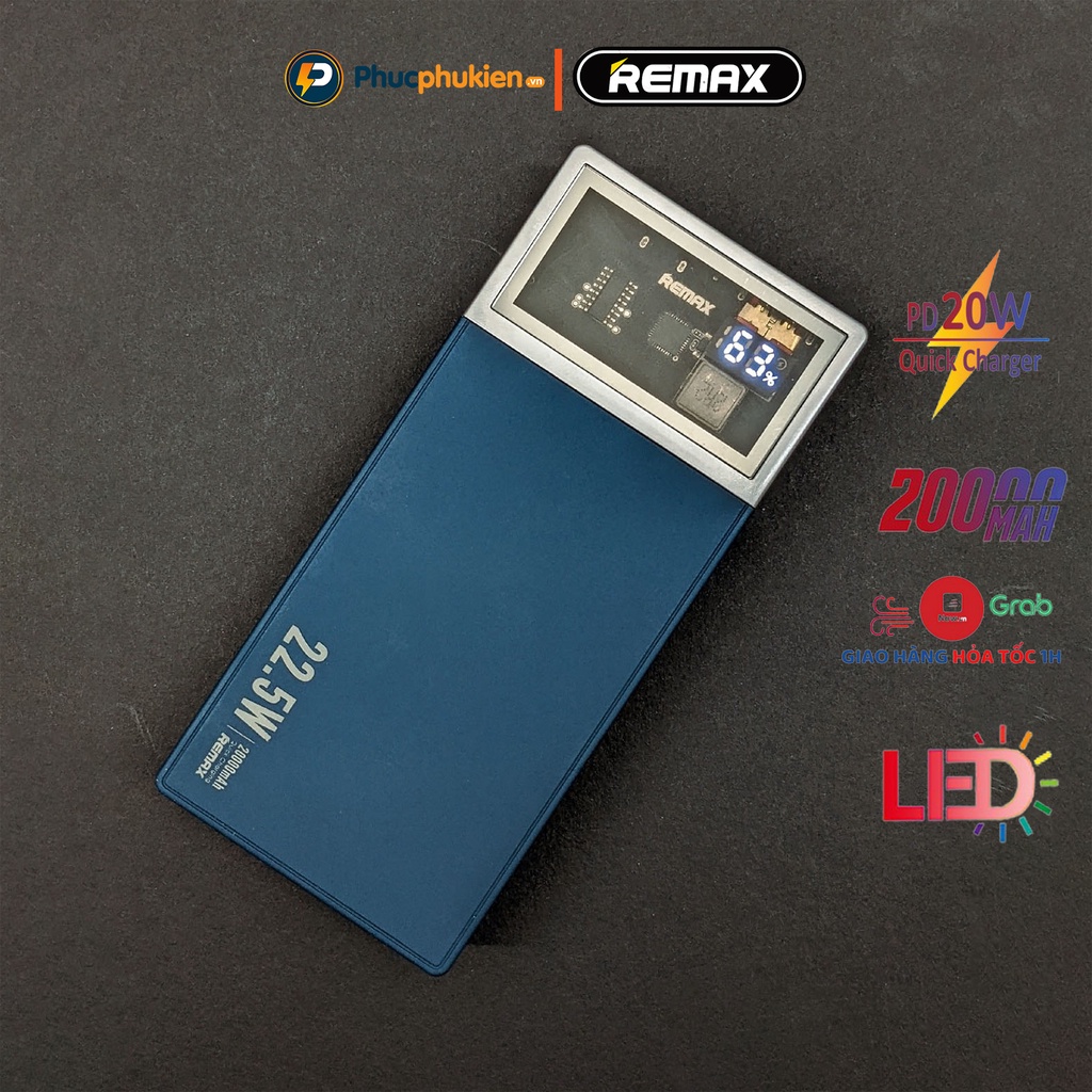 Sạc dự phòng 20000mah Remax RPP 189 sạc nhanh 20w và tích hợp 2 dây sạc Phúc Phụ Kiện Bảo hành 12 tháng 1 đổi 1